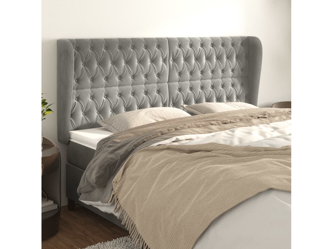 Vidaxl Cabeceira Cama C/ Abas Veludo 203x23x118/128 Cm Cinzento-claro