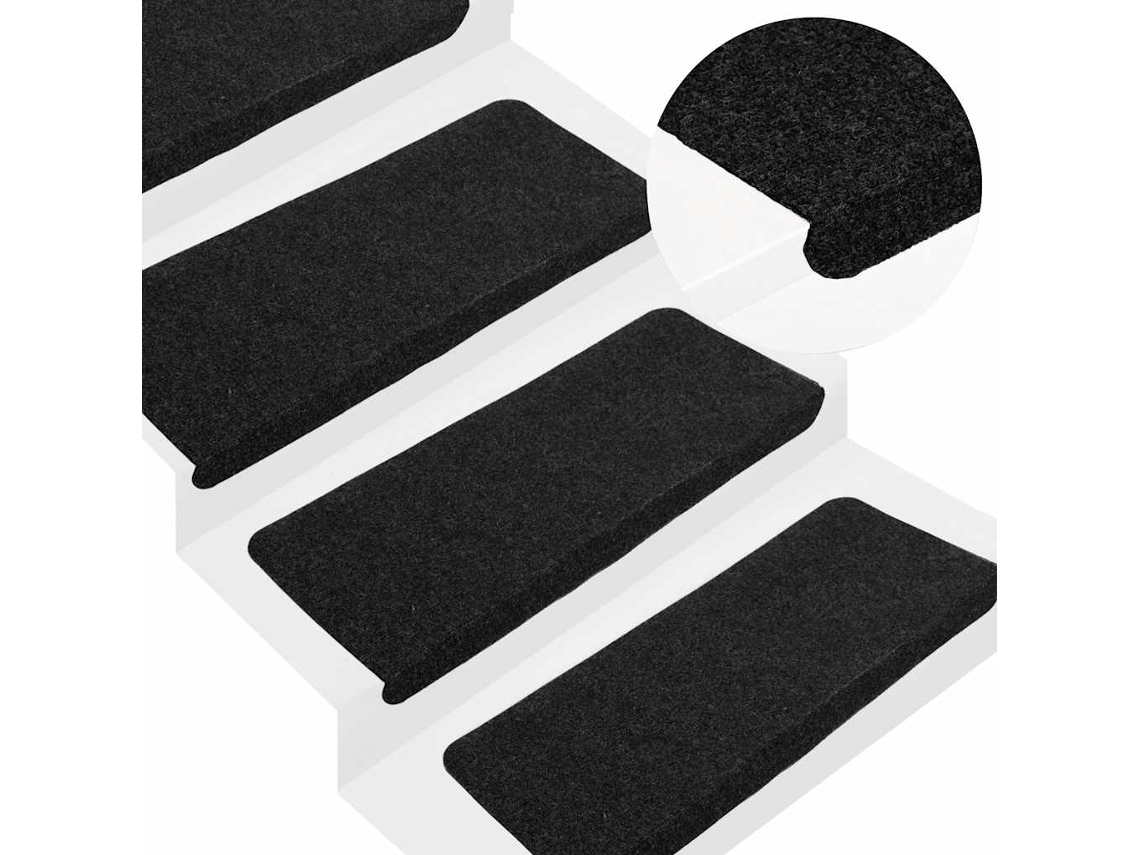 Vidaxl Tapetes De Escada Autoadesivos 15 Pcs 65x24,5x3,5 Cm Preto