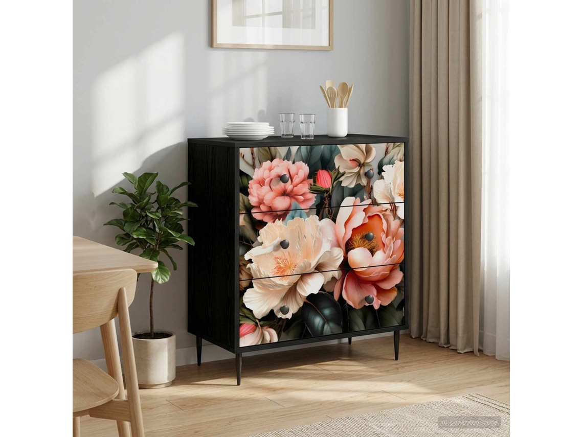Vidaxl Baú De Gavetas Borne Estampa De Peônia Clara 66 X 36,5 X 76 Cm