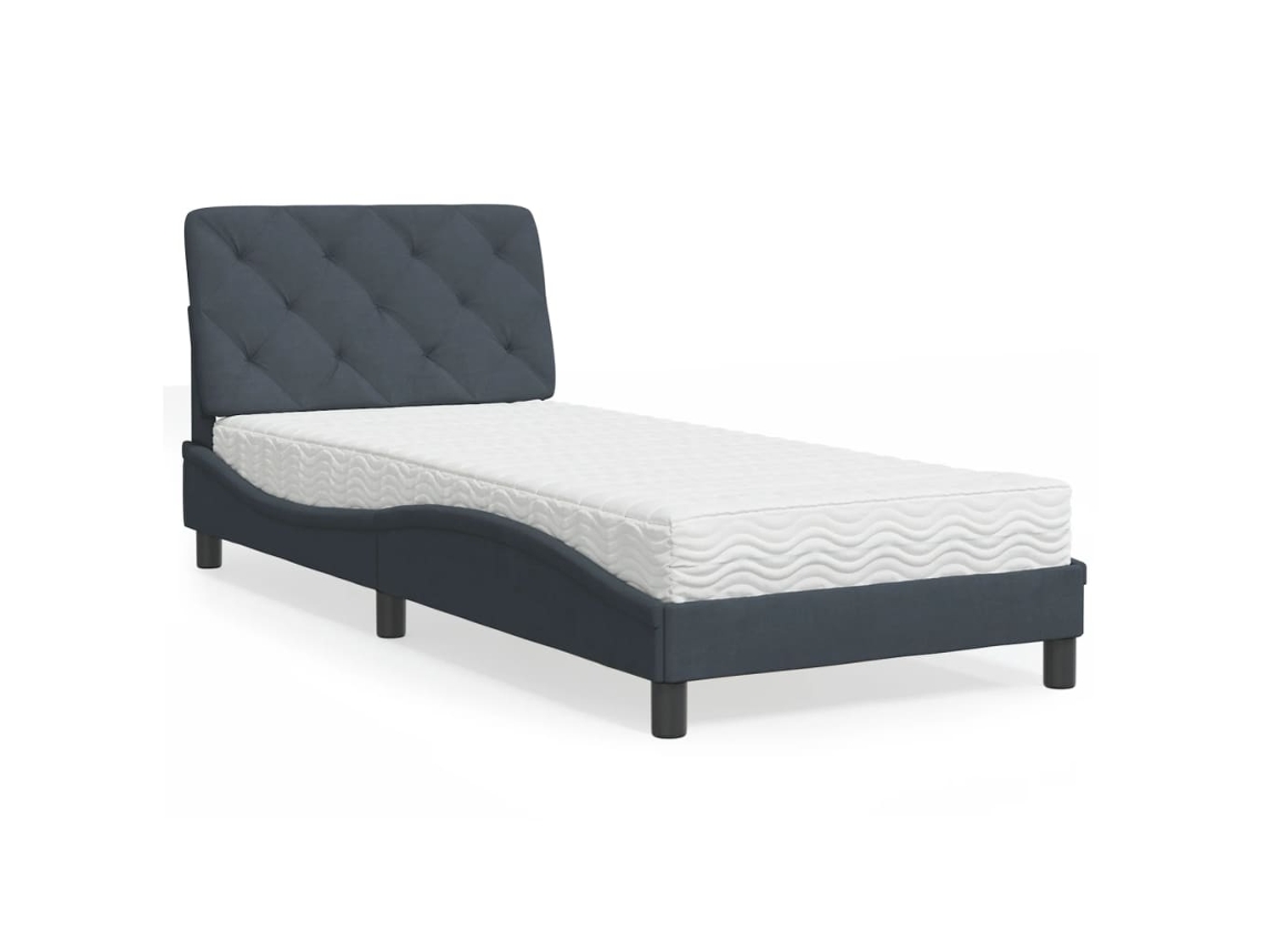 Vidaxl Cama com Colchão 80x200 Cm Veludo Cinzento escuro