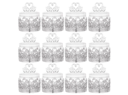 Laxiscreed Caixa De Doces Wedding Silver Swan Heart Com 12 Peças E Acabamentos Dourados Elegantes