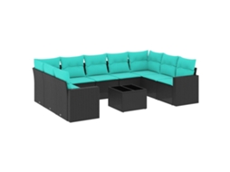 Conjunto de 10 Sofás P/ Jardim C/ Almofadões Vime Pe Preto MAISON EXCLUSIVE (10 pcs)