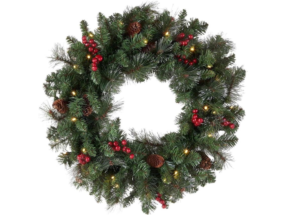 Guirlanda de Natal Artificial Tradicional 46cm Iluminada com Gancho para Varanda Externa Casa Fazenda Festas Inverno VAYOTOY