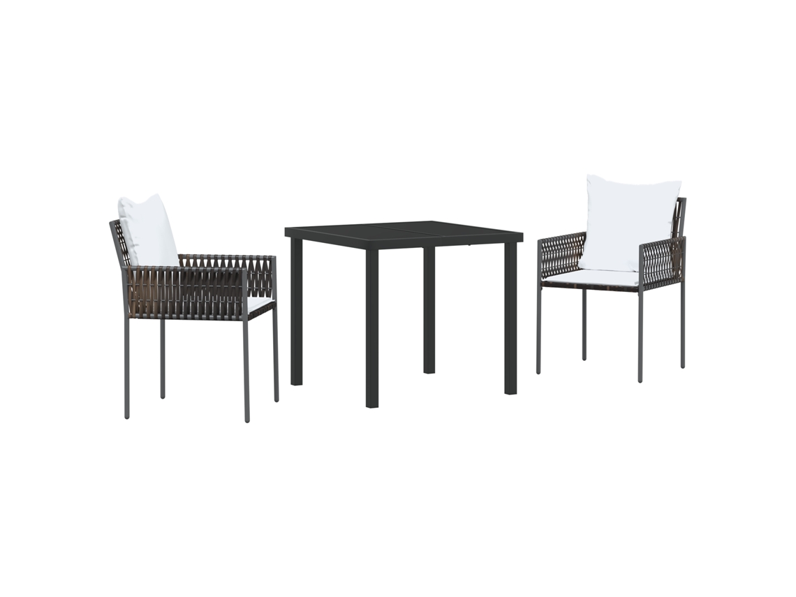Conjunto 3 De Jantar De Jardim Com Almofadas Vidaxl Castanho Rattan Sintético