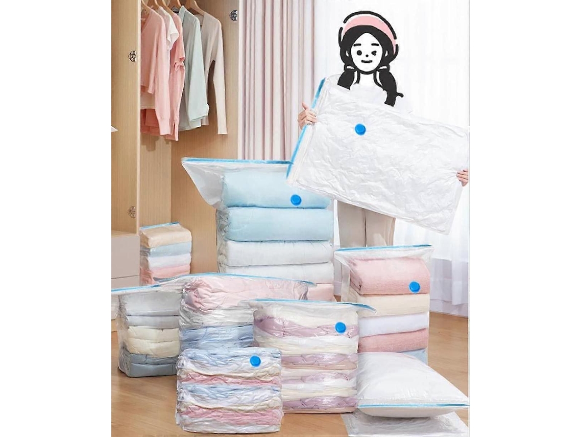 Conjunto De 6 Sacos A Vácuo Para Roupas Com Bomba Manual Viagem, Edredons E Roupa Cama.