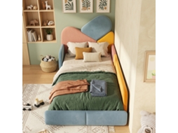 Cama Estofada Para Crianças Veludo Azul+multicolor 90x200 Cm