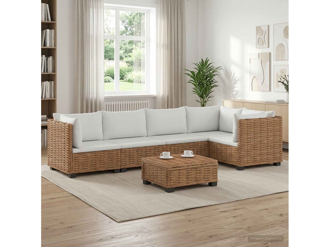 Vidaxl 6 Unid. Conjunto De Lounge De Rattan Com Almofadas Gendt