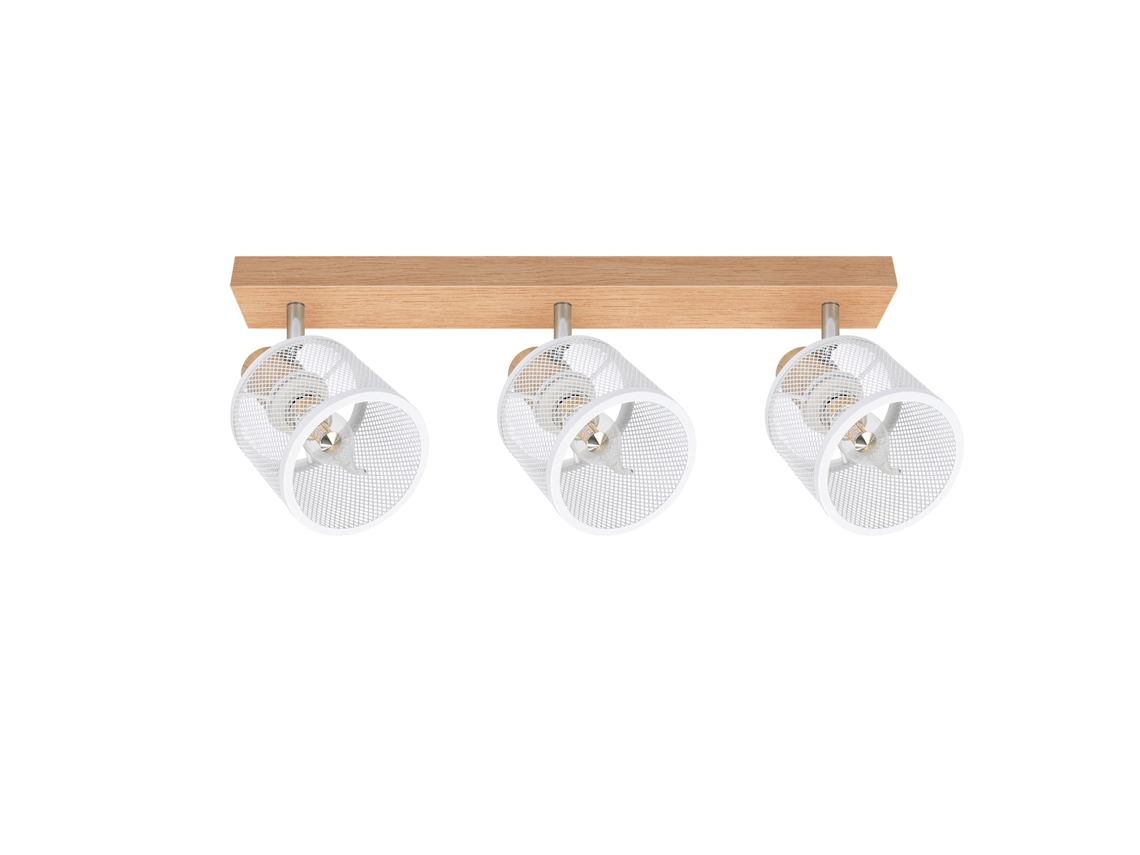 Nettlife Plafon Led Foco De Teto 3 Lâmpadas - Aspecto Madeira Branca E14 Regulável 350° Máx. 25 W Moderno Para Sala Quarto Cozinha.