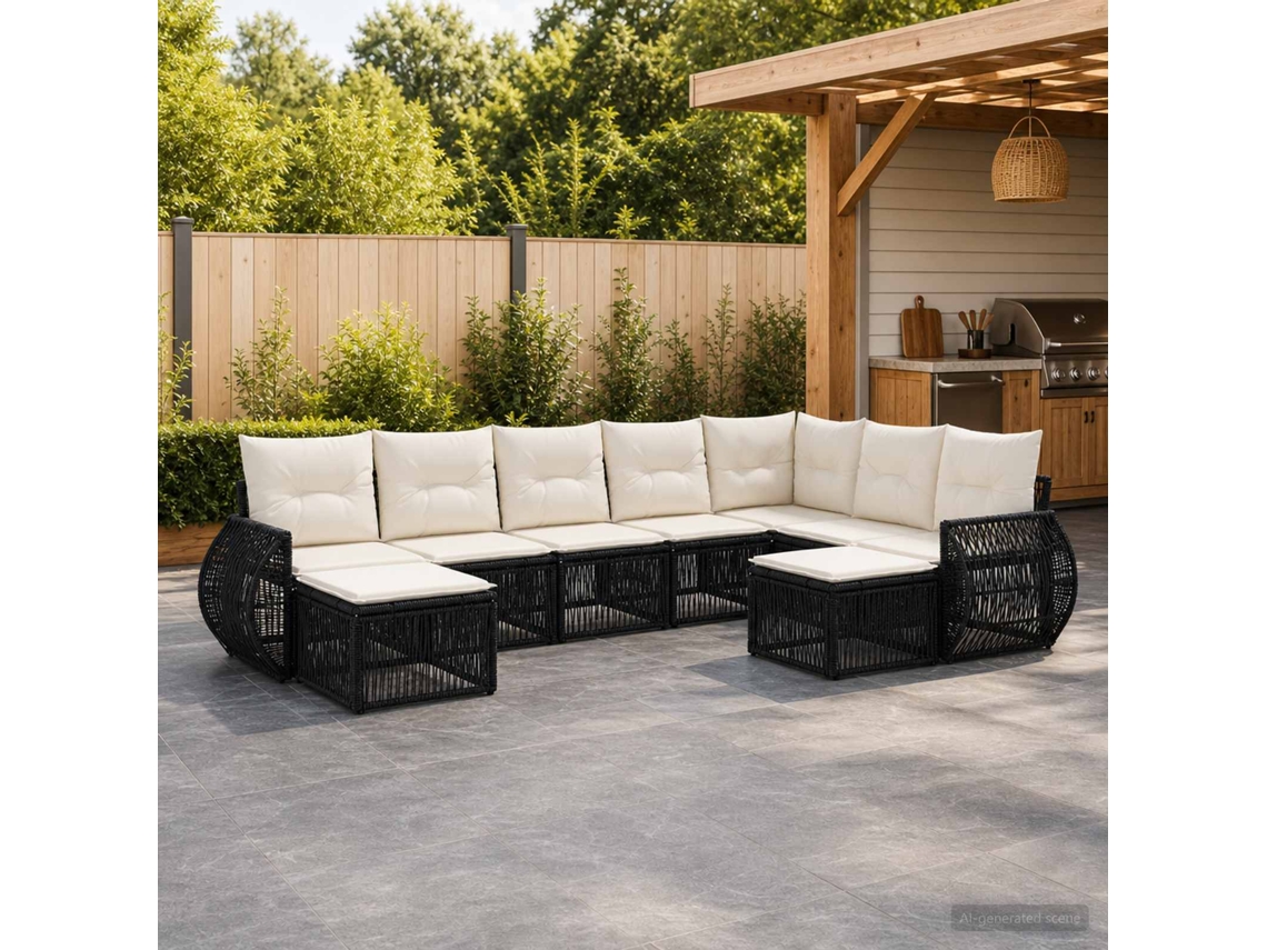 Vidaxl Conjunto De Sofá De Jardim 9 Unid. Preto Vime Pe