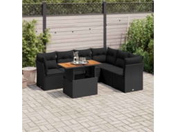 Vidaxl 7 Pcs Conjunto De Sofás P/ Jardim C/ Almofadões Vime Pe Preto