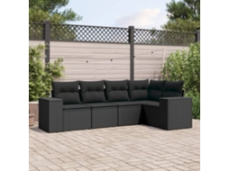 Vidaxl 5 Pcs Conjunto Sofás de Jardim com Almofadões Vime Pe Preto