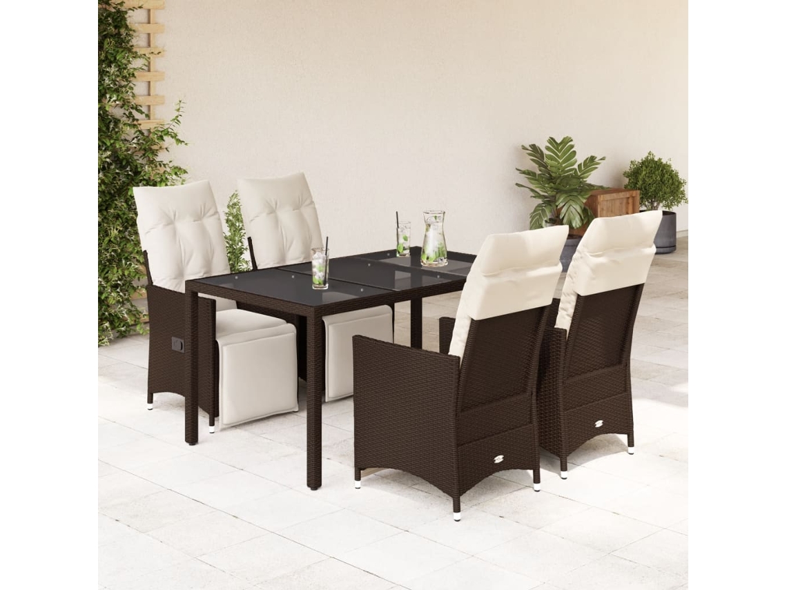 Vidaxl 5 Pcs Conjunto Bistrô P/ Jardim C/ Almofadões Vime Pe Castanho