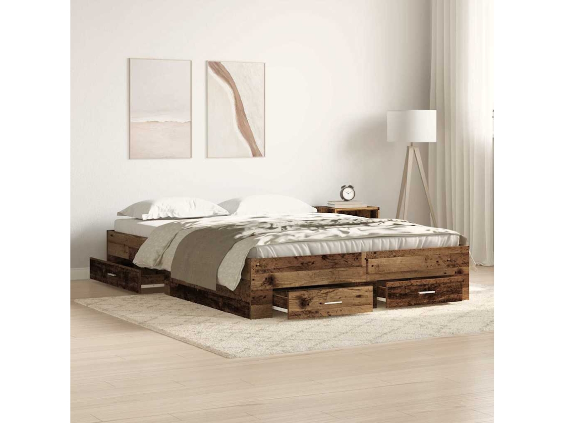 Vidaxl Estrutura da Cama com Gaveta Madeira Antiga 140 X 190 Cm