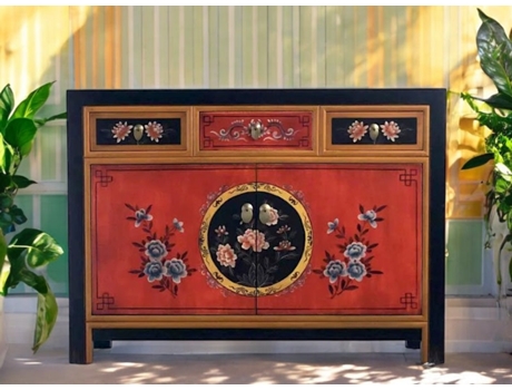 Cômoda Vintage Laranja Preto Armário Chinês Aparador Estilo Colonial Estilo Antigo Aparador Asiático Oriental Extremo Oriente Vintageasia