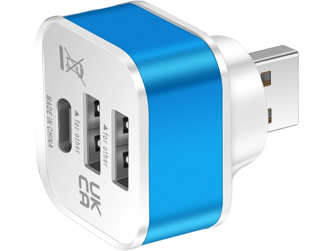Extensor Usb Type-c Compacto De 3 Portas Para Viagens, Azul