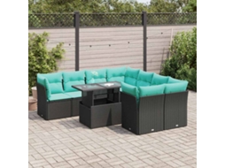 Vidaxl 9 Pcs Conjunto Sofás P/ Jardim Almofadões Vime Pe/acácia Preto