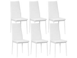 Conjunto de 6 Cadeiras de Jantar Estofadas em Couro Sintético,encosto Alto,pés de Aço 41x50x97cm Branco BTFORUS