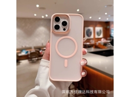 Capa Rosa Fosca Com Moldura De Lente Em Diamante E Acabamento Magnético Para Iphone 17 Air.
