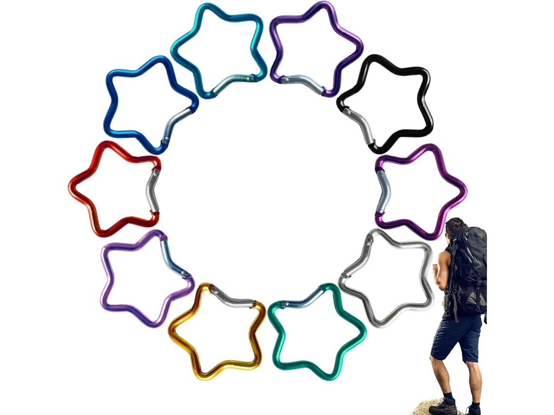 Mosquetões em formato de estrela, 10 unidades, compactos, em alumínio.