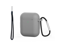 Capa Zruxe Para Airpods 1/2 Silicone Cinzento (proteção Integral, Breloque E Cordão, Carregamento Sem Fios)