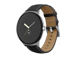 Bracelete de Smartwatch para Google Pixel Watch Pontiagudo Cauda Costura Pulseira de Relógio de Couro Genuíno Preto VENISYMLIS
