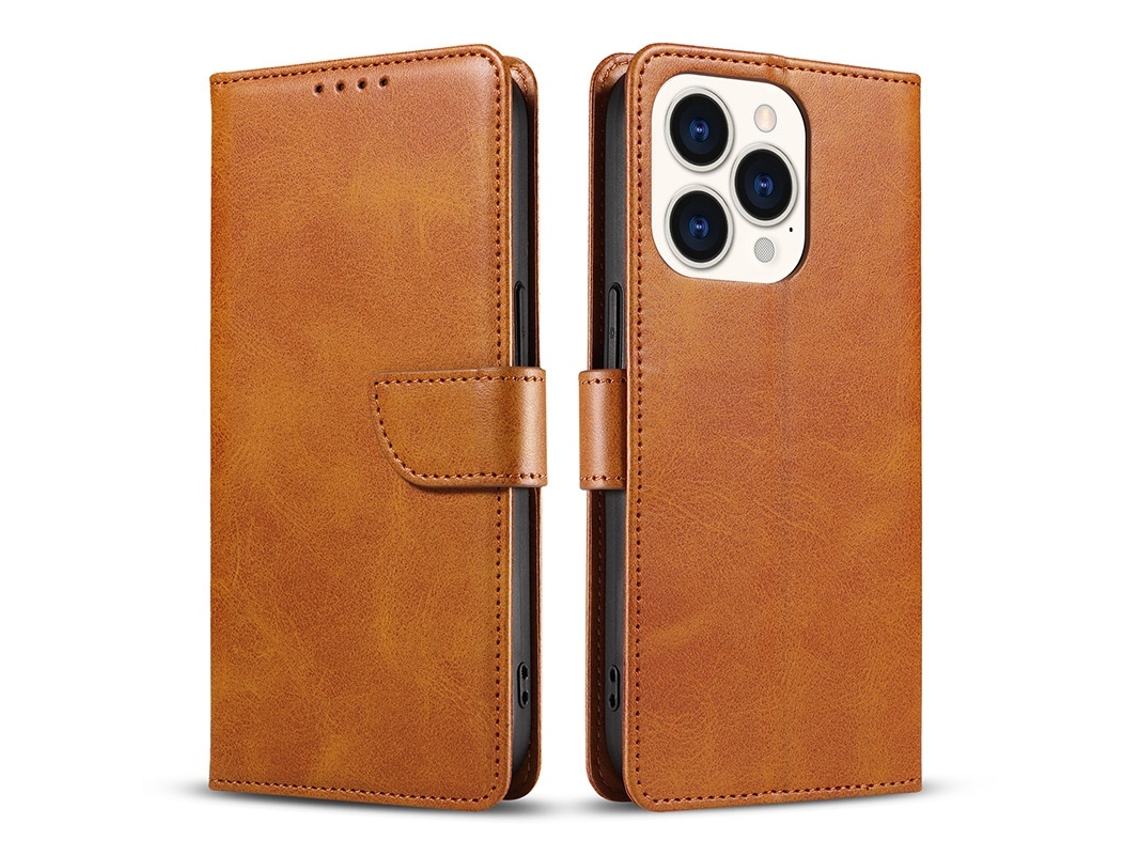 Capa Flip Para Iphone 17 Air Em Couro De Bezerro Cáqui.