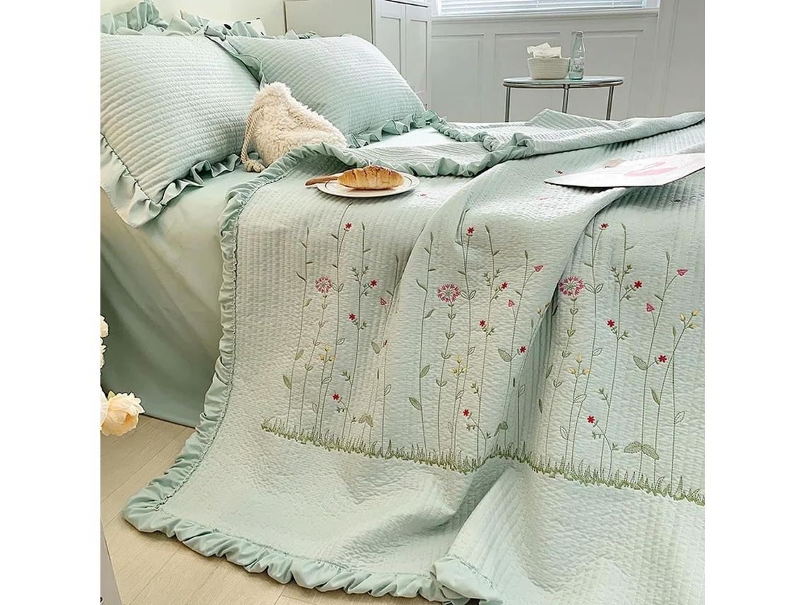 Conjunto de 1/3/4 Peças Bduck com Edredom Verão Bordado Floral Babados Colcha Acolchoada Estilo Princesa Cober