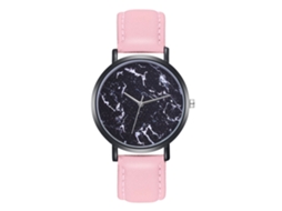 Relógio de quartzo para casal com pulseira de couro PU, mostrador redondo, moderno (rosa)
