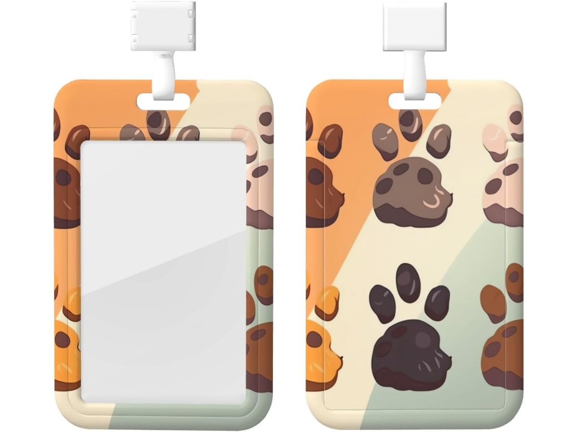 Porta-crachá com estampa de pata de animal de desenho animado, com cordão, capa de plástico impermeável, Crachá De