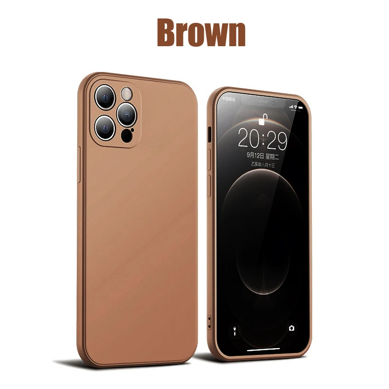 Capa Quadrada De Silicone Líquido (marrom) Para Iphone 11 Pro Max, Com Borda Protetora Macia E Ultrafina.