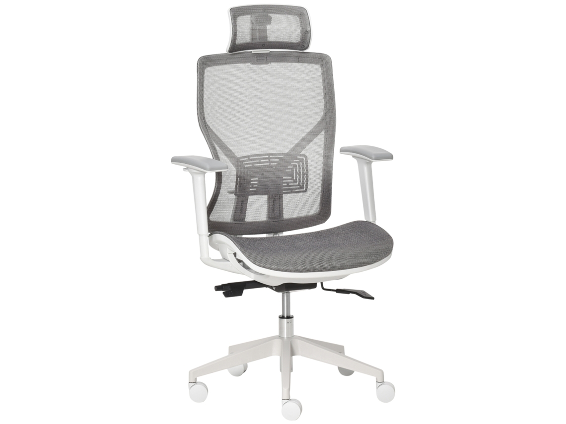 Cadeira Gamer Cinza De Malha, Encosto Cabeça, Almofada Lombar, Braços 3d, 67×65×120-128cm