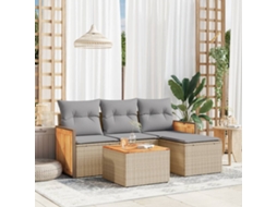 Vidaxl 5 Pcs Conjunto De Sofás P/ Jardim Com Almofadões Vime Pe Bege
