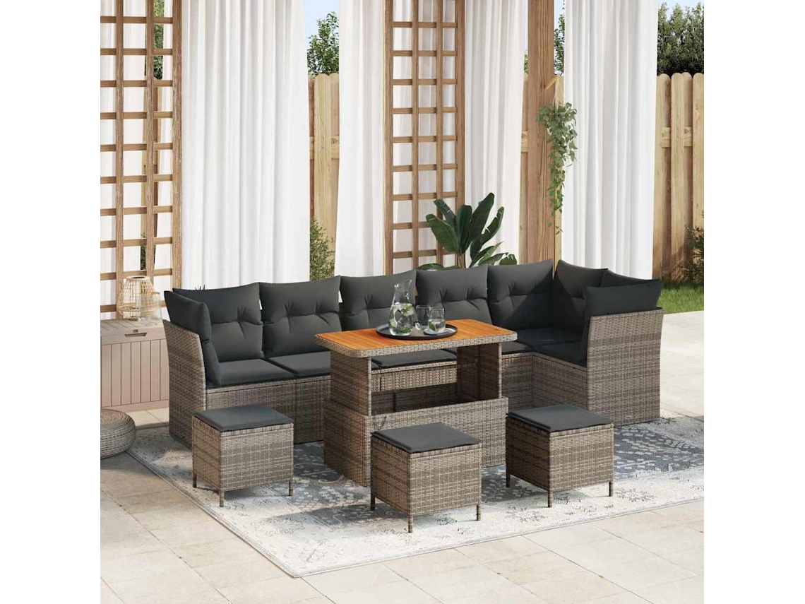 Vidaxl Conjunto de Sofá de Jardim 10 Pcs Cinzeto Vime Pe