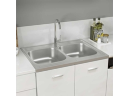 Vidaxl Lava-louça Cozinha + Cuba Dupla 800x600x155mm Aço Inox Prateado
