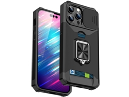 Suporte Casa Diapositivo Câmara Para Iphone 14 Pro Pele Sintética Com Porta-cartões Preto