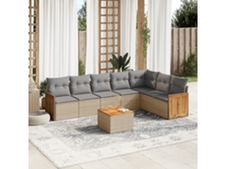 Vidaxl 8 Pcs Conjunto De Sofás P/ Jardim Com Almofadões Vime Pe Bege