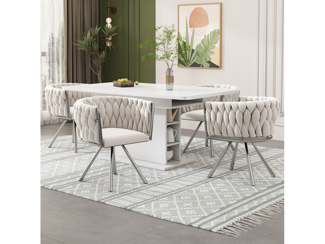 Sillas Giratorias Terciopelo Beige Plata Modernas