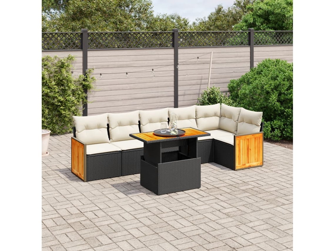 Vidaxl 7 Pcs Conjunto De Sofás P/ Jardim C/ Almofadões Vime Pe Preto