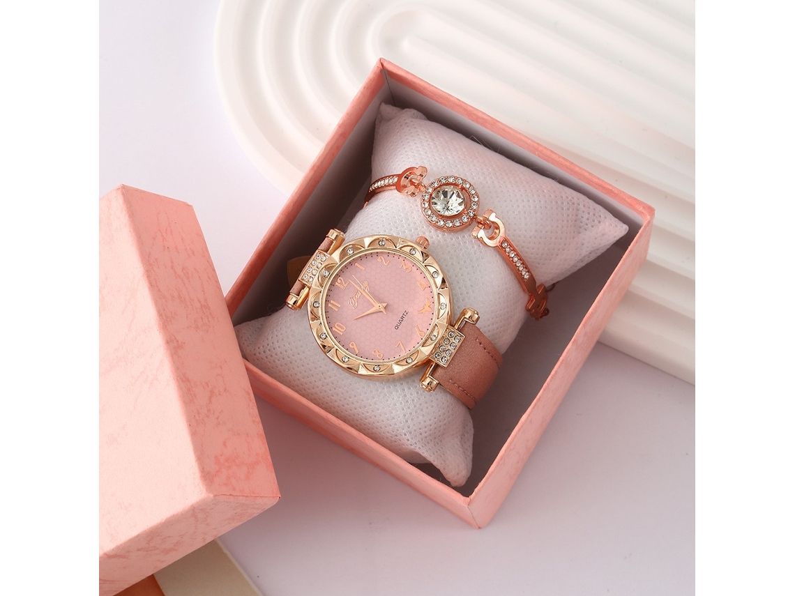 Conjunto de Presente Feminino com Relógio de Pulseira de Malha e Caixa Laranja SPQMENT
