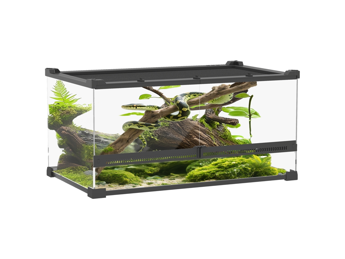Terrário de Vidro para Répteis. Parte Inferior Elevada e À Prova D'água. Trava de Botão Ge