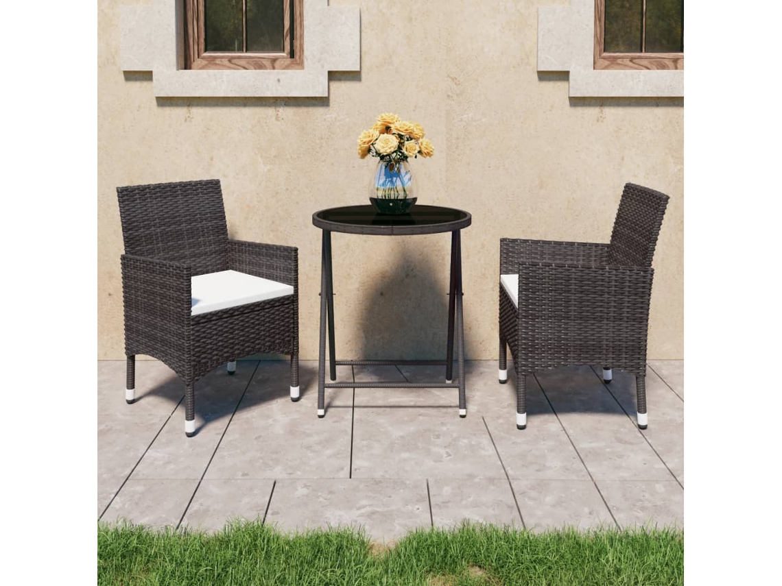3 Pcs Conj. Bistrô De Jardim Vime Pe E Vidro Temperado Marrom Dkd Home Decor