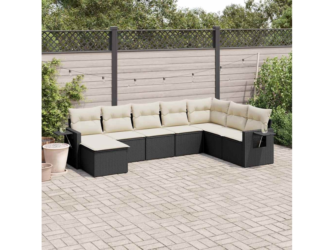 Vidaxl 8 Pcs Conjunto Sofás De Jardim Com Almofadões Vime Pe Preto