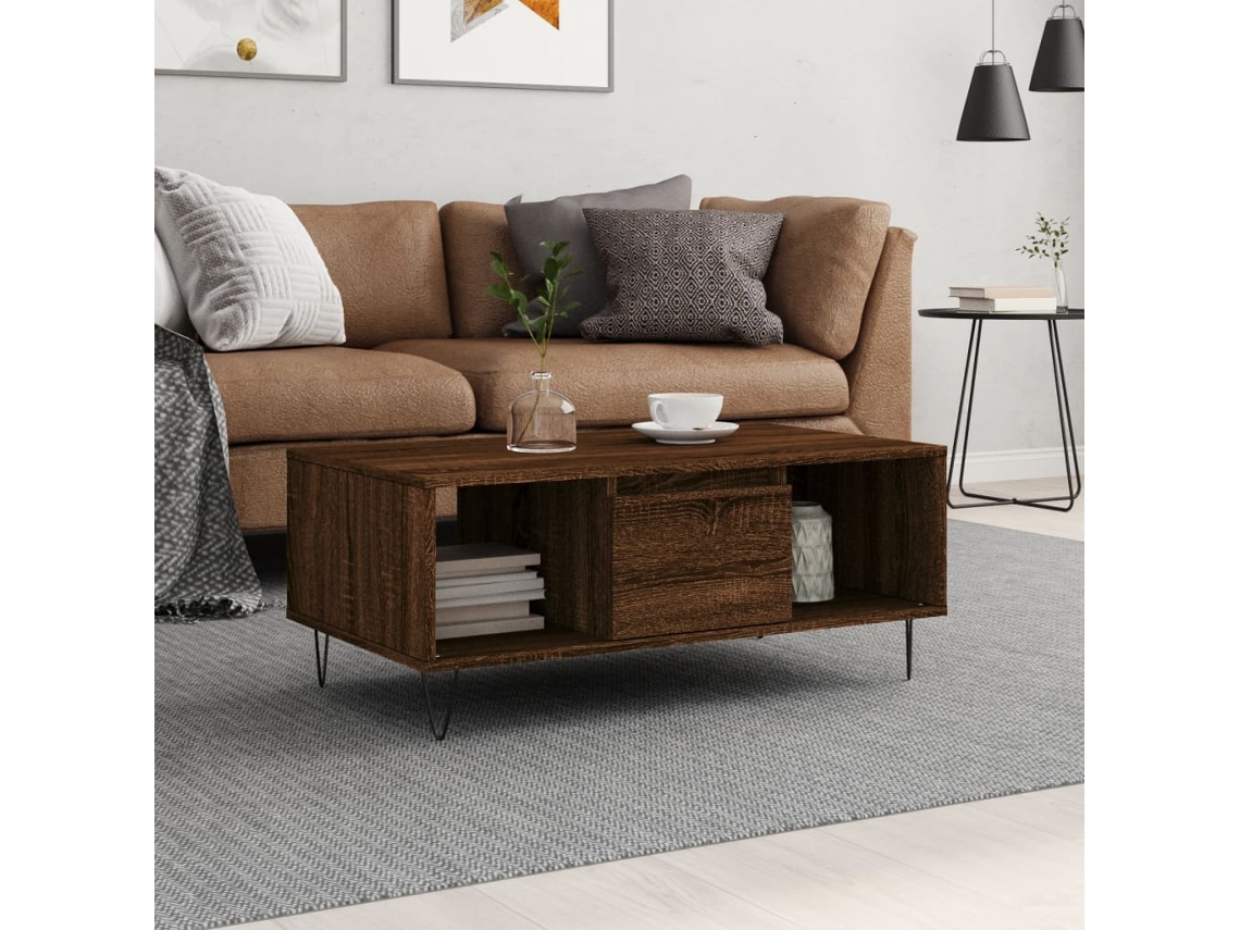 Vidaxl Mesa De Centro 90x50x36,5cm Derivados Madeira Carvalho Castanho