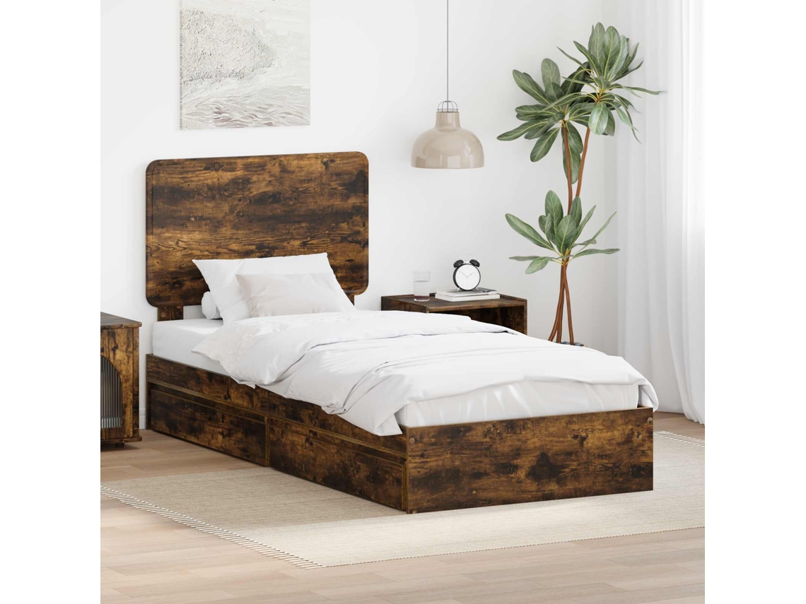 Vidaxl Cama Com Armazenamento Com Gaveta Carvalho Defumado 90 X 200 Cm