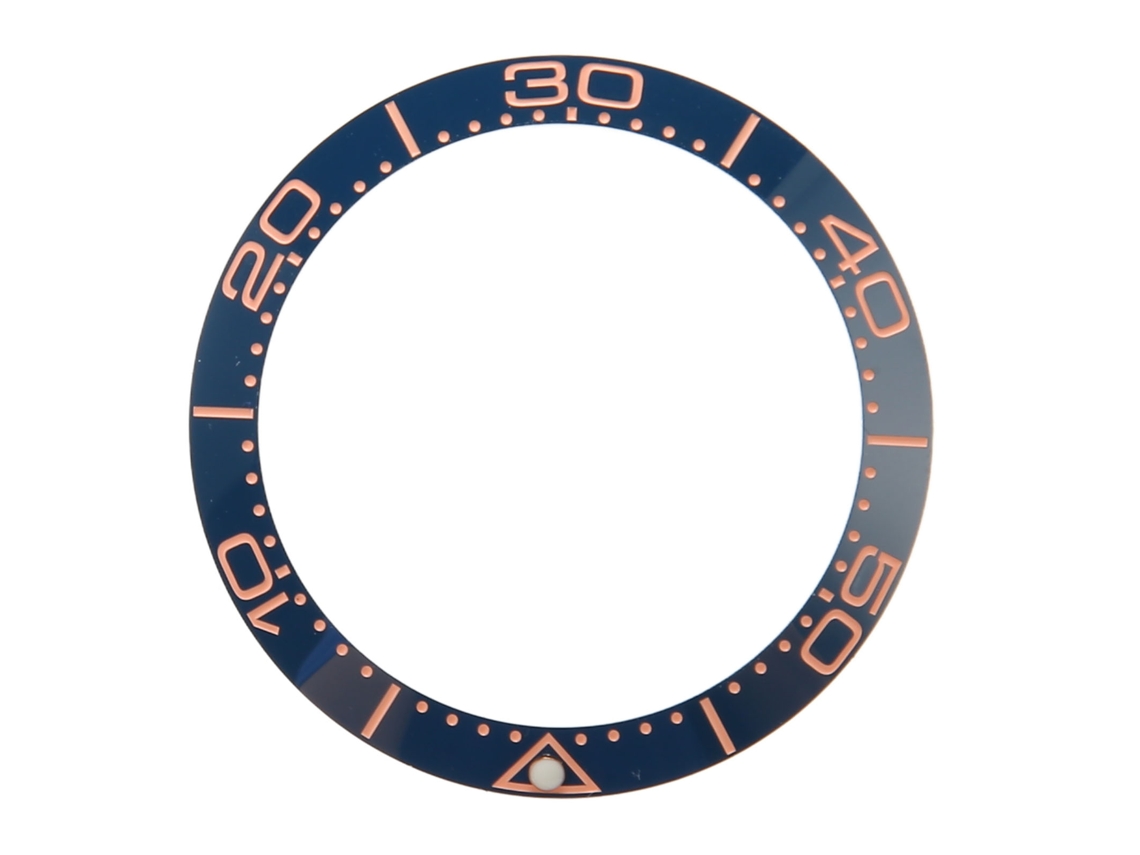 Bisel De Relógio Cerâmico 38mm Azul Com Acabamento Em Ouro Rosa