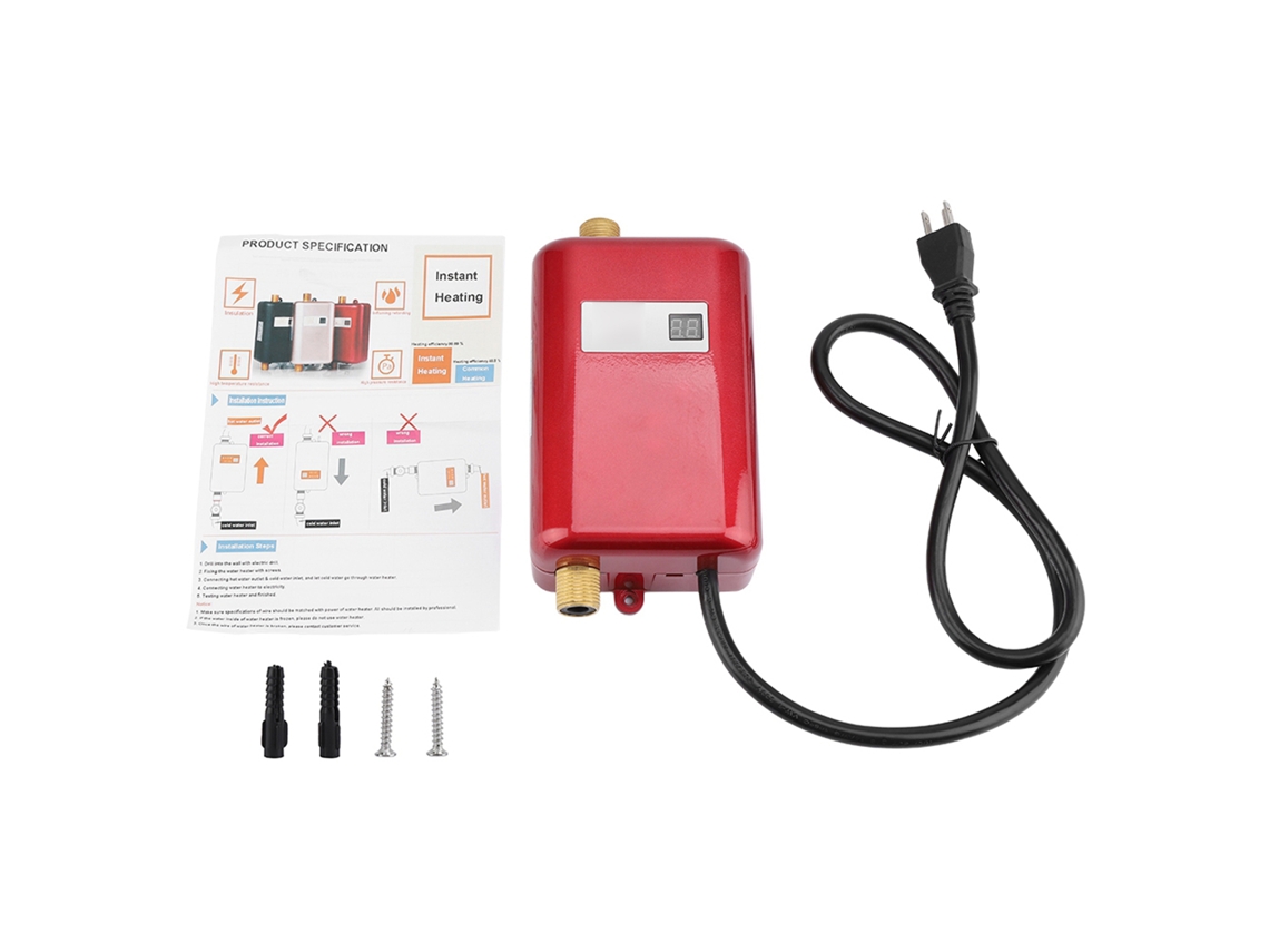 Aquecedor de Água Elétrico Sem Tanque 3000w Mini para Cozinha Lavagem com Display Lcd