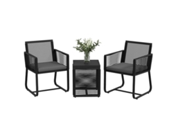Conjunto de jardim rattan com 2 poltronas com almofadas e mesa de vidro, preto BTFORUS