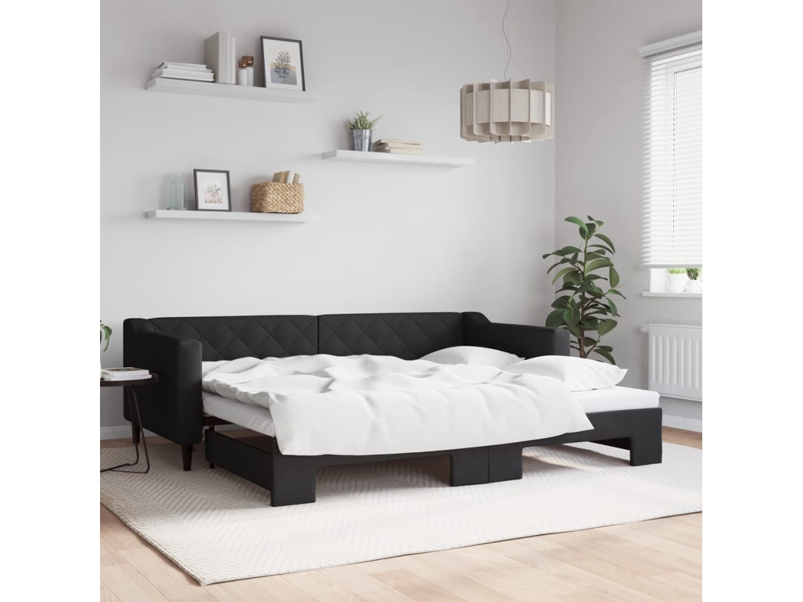 Vidaxl Sofá-cama Com Gavetão 90x200 Cm Tecido Preto