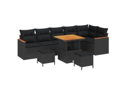 Conjunto 9 Conjunto De Sofá De Jardim Vidaxl Preto Vime Pe (80 X 80 X 71 Cm)