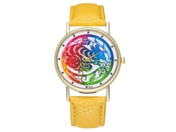 Reloj De Cuero Pu Moda Unisex Dial Redondo Patrón Animal Cuarzo (amarillo)